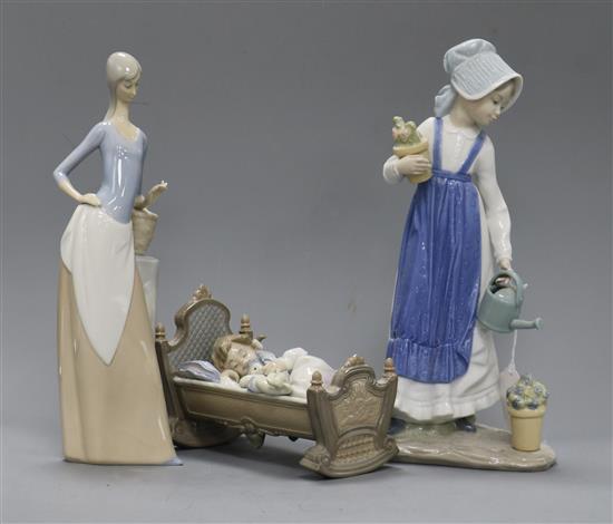 One Lladro and two Nao figures Tallest measures 30.5cm